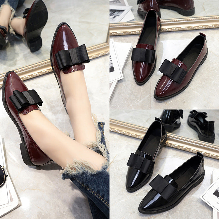 Women Flats Bowtie Loafers Shoes Women Ballet Flats Pointed Toe Shoes Patent Leather Elegant Low Heels On Flat Shoes Woman