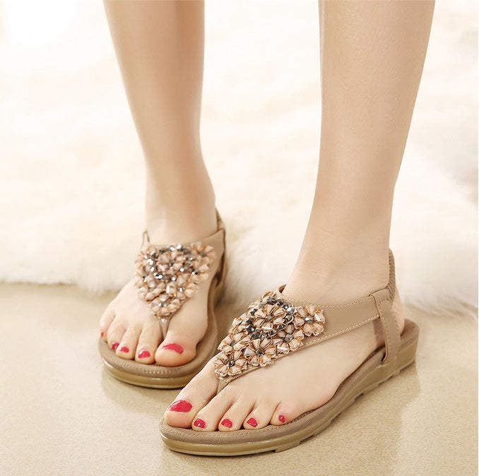 Women's Flip Flops Sandals Flat Summer Shoes Woman Plus Size Casual Sandals Rhinestone Floral Sandalias