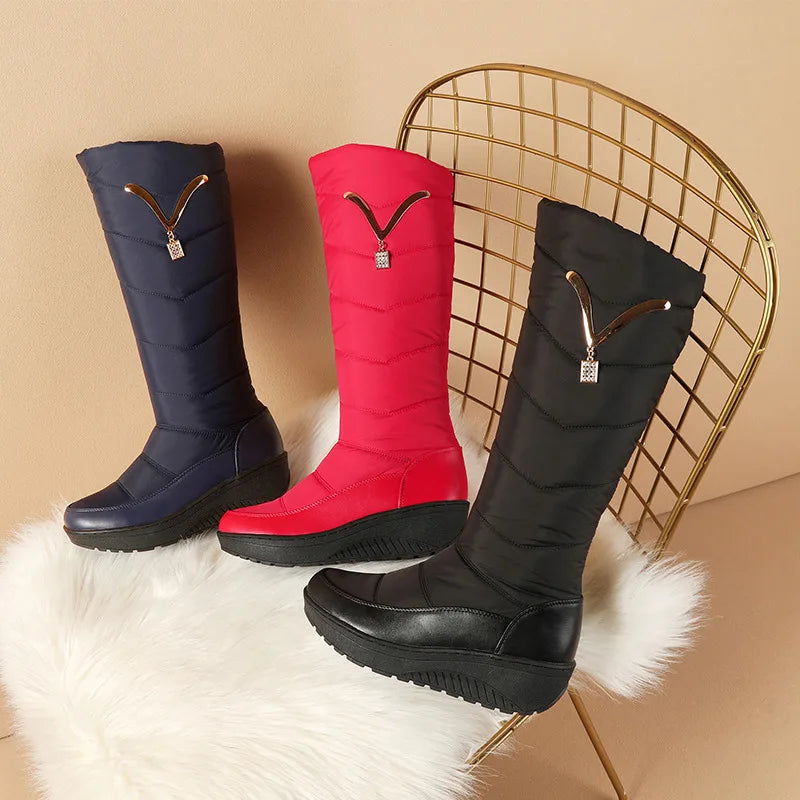 Warm Fur Women's High Snow Boots 2023 Brand Plush Winter Mother Shoes Waterproof Fashion Casual Wedge Knee High Boot Large Size