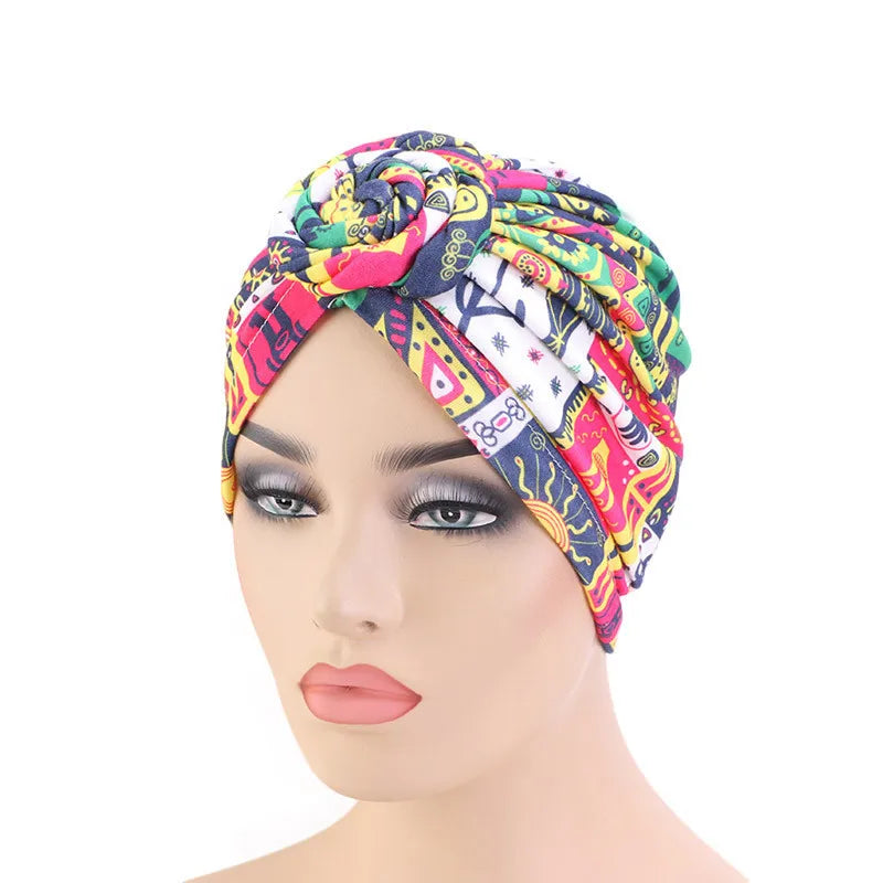 Women tie Turban Hat bohemian style cotton top knot turban african twist headwrap Ladies Hair Accessories India Hat Chemo Cap