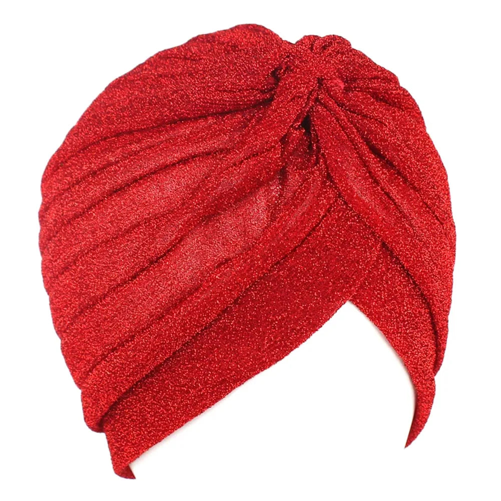 Women Shine Silver Gold Knot Twist Turban Headbands Cap Autumn Winter Warm Headwear Casual Streetwear Female Muslim Indian Hats