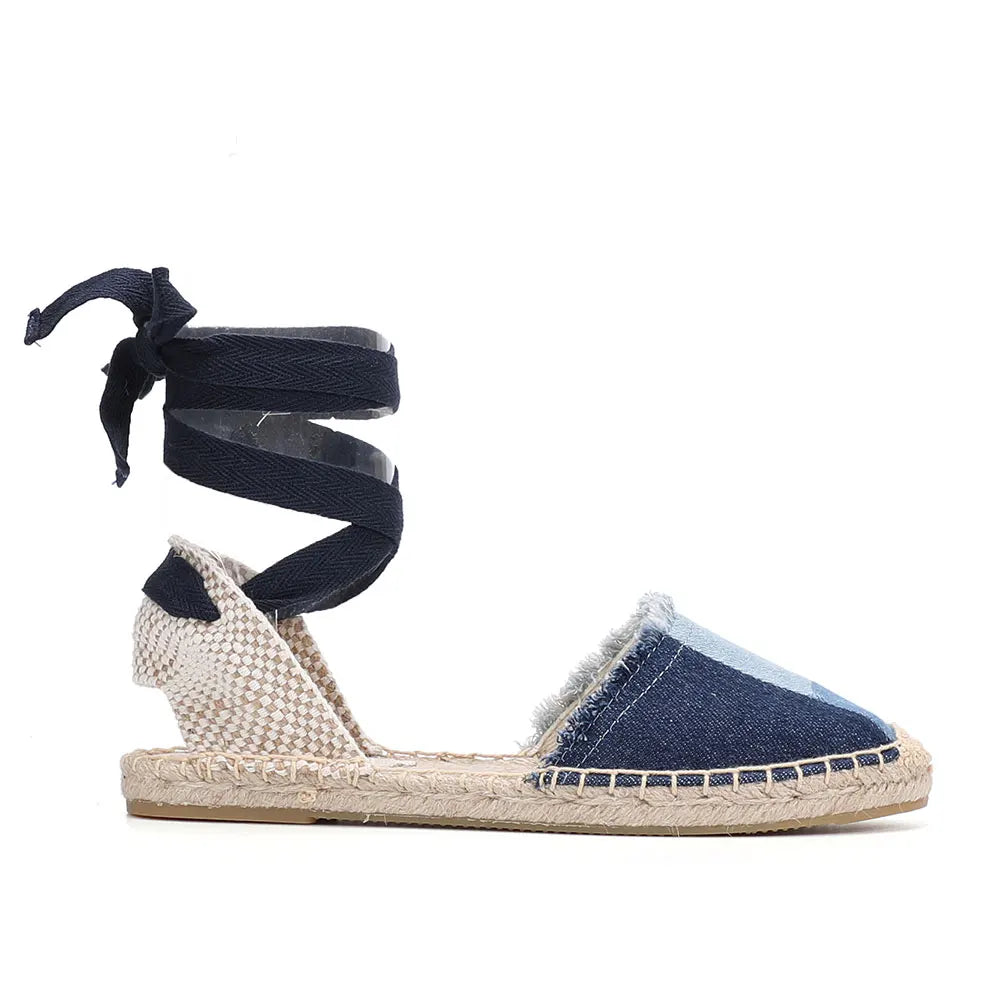 2021 New Top Denim T-strap Flat With Cotton Fabric Open Sandalias Mujer Sandals Sapatos Mulher Womens Espadrilles Flat Shoes