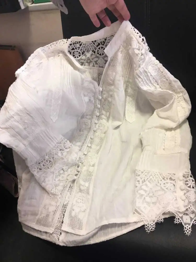 BOHO INSPIRED blouse white cotton lace floral embroidery women's shirt loose boho style v-neck long sleeve tunic sexy tops