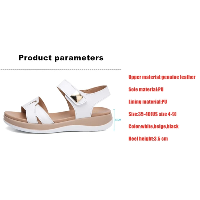 WOIZGIC Women Female Ladies Mother Genuine Leather Shoes Sandals Flats Soft Hook Loop Korean Bling Summer Beach Size 35-40