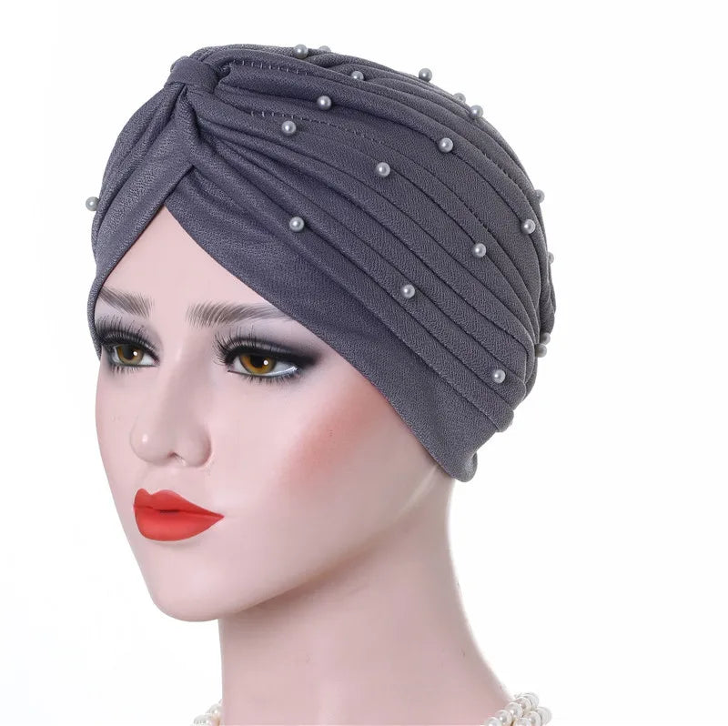 2020 cotton solid folds pearl muslim turban scarf  women islamic inner hijab caps Arab wrap head  femme musulman turbante mujer