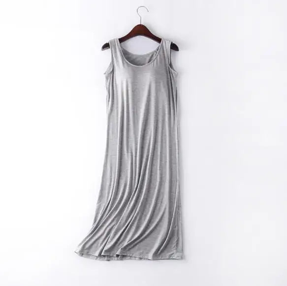 Women sexy nightwear bra padded long dress sleeveless summer nightdress large size modal cotton nightgowns female sleepwear 4XL