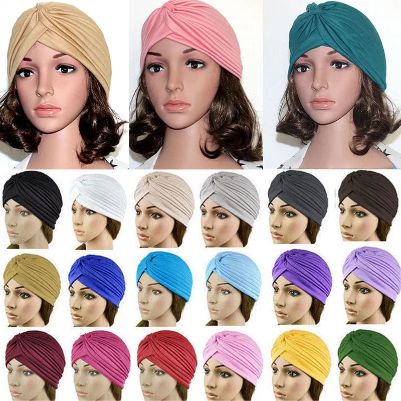 Women Shine Silver Gold Knot Twist Turban Headbands Cap Autumn Winter Warm Headwear Casual Streetwear Female Muslim Indian Hats