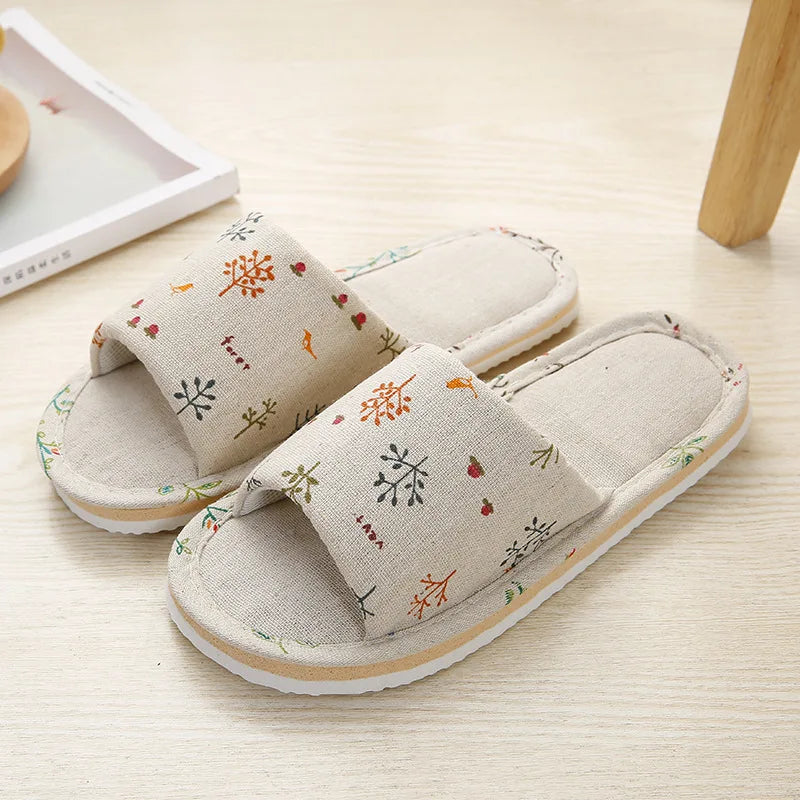 Women Home Slippers Indoor Floor Soft Couple Linen Slipper Spring Autumn Lightweight Unisex Bedroom Shoes Ladies Flax Flip Flops