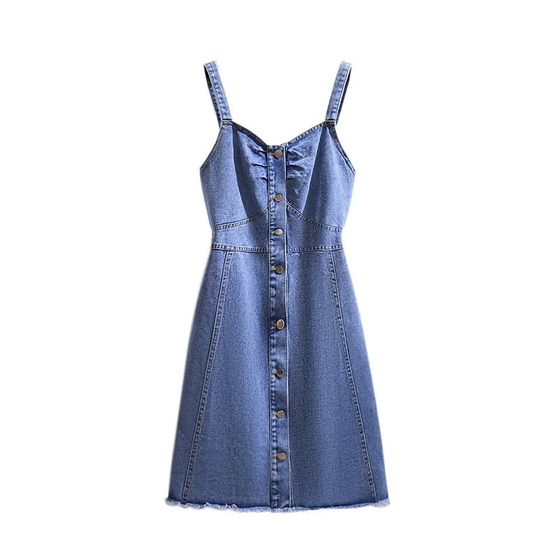 150Kg Plus Size Women's Summer Button Denim Straps Dress Bust 150cm 5XL 6XL 7XL 8XL 9XL Lloose Temperament Suspender Dress Blue