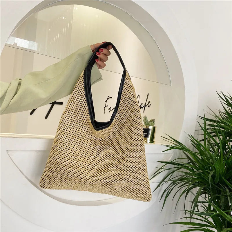 Vintage  Summer Women Durable Weave Straw Beach Bags Linen Woven Bucket Bag Grass Casual Tote Handbags Knitting Rattan Bags