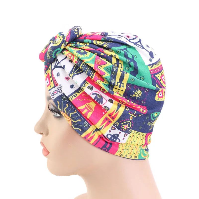 Women tie Turban Hat bohemian style cotton top knot turban african twist headwrap Ladies Hair Accessories India Hat Chemo Cap