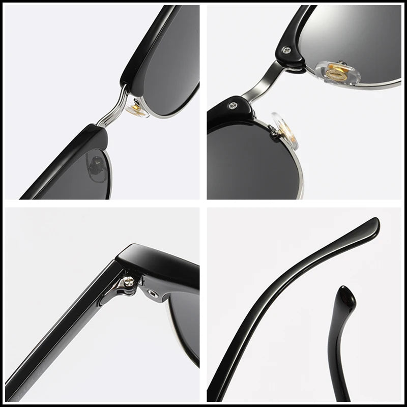 Classic Half Frame Polarized Sunglasses Men Women Retro Rivet Small Sun Glasses Male Popular Black Anti Glare Travelling Shades