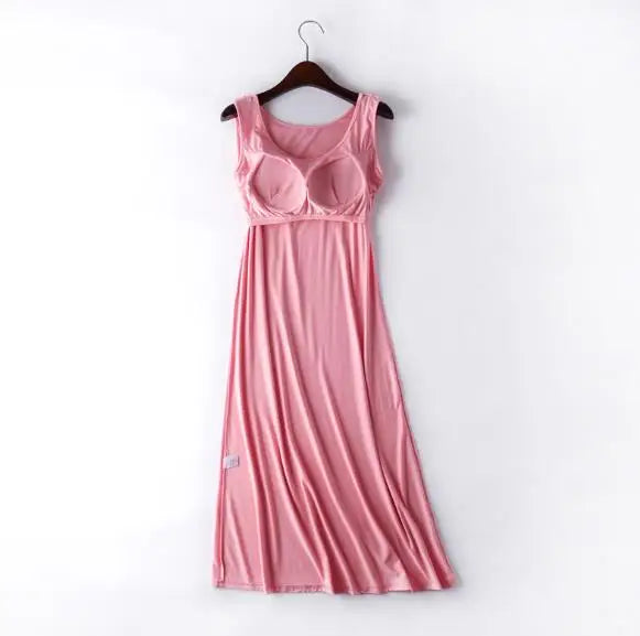 Women sexy nightwear bra padded long dress sleeveless summer nightdress large size modal cotton nightgowns female sleepwear 4XL