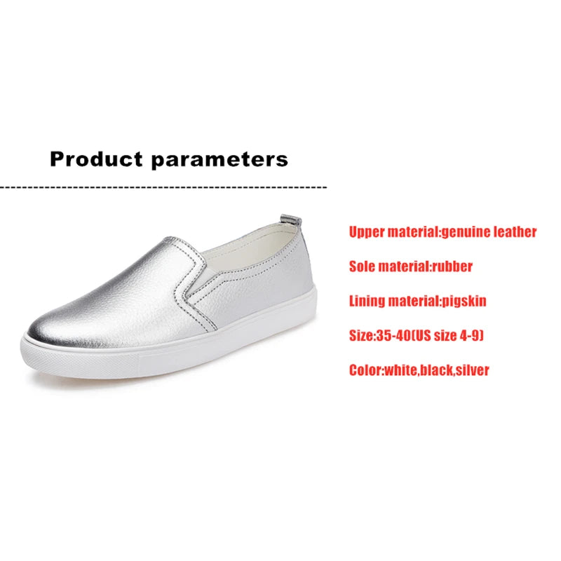 WOIZGIC Women's Ladies Female Woman Cow Genuine Leather White Vulcanized Shoes Flats Loafers Korean Slip On Leisure LLX-6688