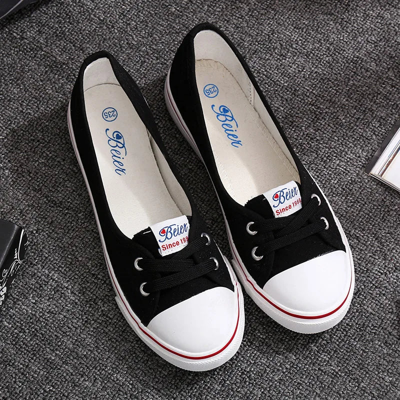 Casual Flats Shoes Woman Shallow Flat Heels White Shoes Non-slip Summer Female Solid Leisure Boat Canvas Shoes