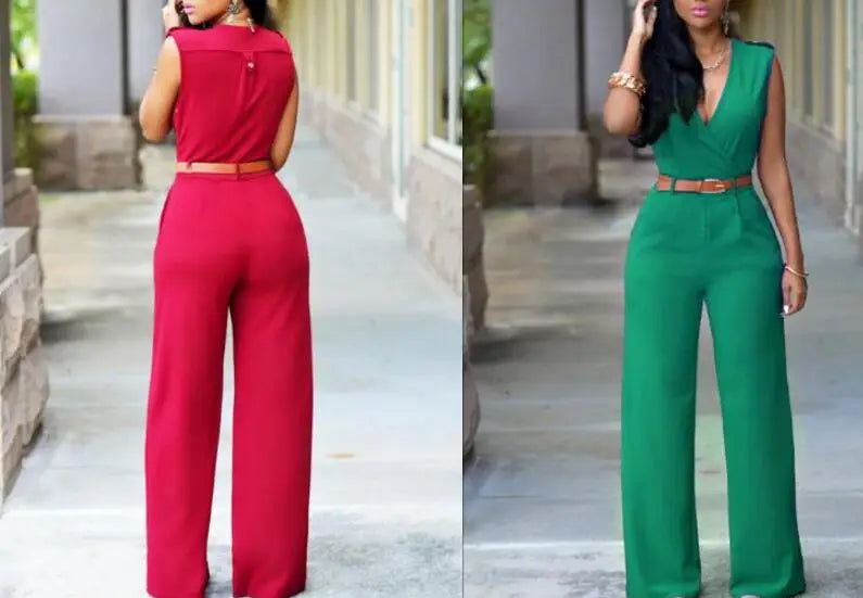 2022 Summer Female Sexy Jumpsuit  Sleeveless V-neck Long Pants Elegant Rompers womens Playsuit overalls for women