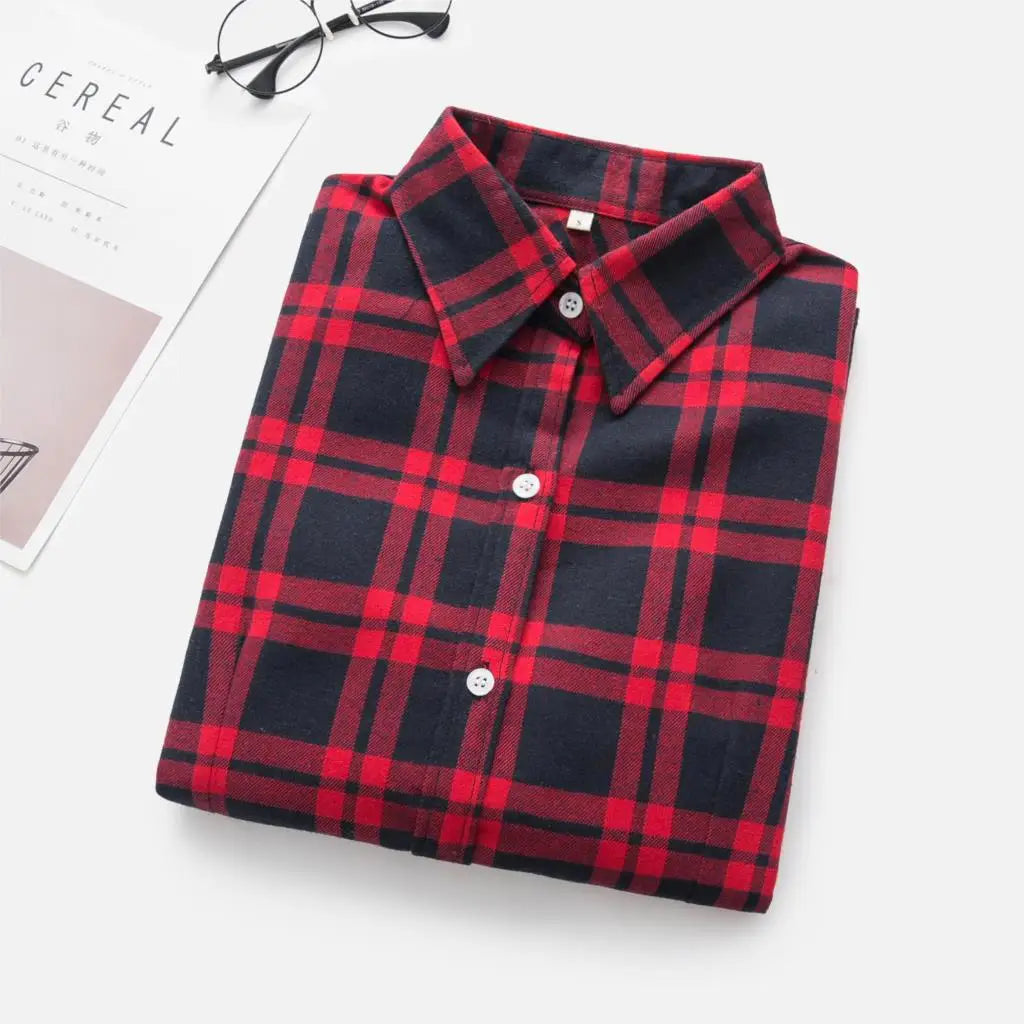 Women's Shirts 2023 Autumn and Winter female shirt plaid shirt women slim long sleeve cotton Blouse top female outerwear