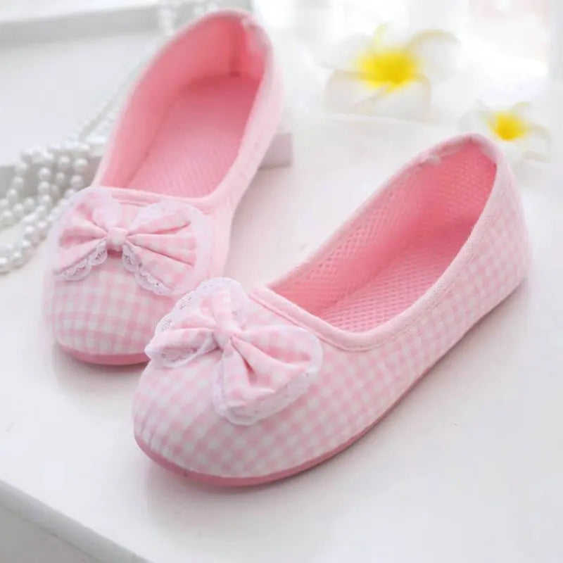 Cartoon Lattice Bow Cotton Slippers  Home For Womens Indoor Bedroom House Lili Female Shoes Pink/Gray