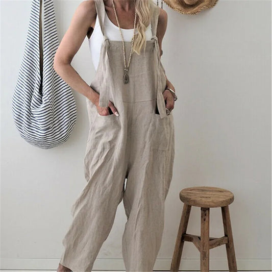 Women Dungarees Harem Strap Pants Loose Jumpsuit Baggy Trousers Overalls Bib Pants Bodysuit Ladies Casual Cotton Linen Jumpsuit