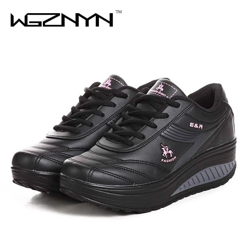 WGZNYN 2023 Platform Sport Shoes for Women Sneakers Pu Leather Breathable Comfortable Fashion Womens Walking Casual Shoes