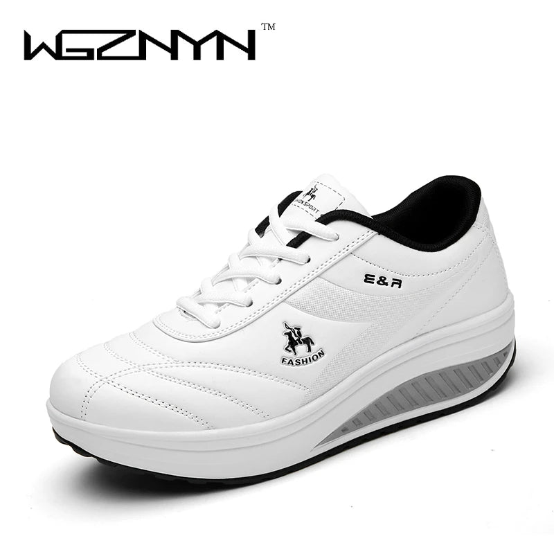 WGZNYN 2023 Platform Sport Shoes for Women Sneakers Pu Leather Breathable Comfortable Fashion Womens Walking Casual Shoes