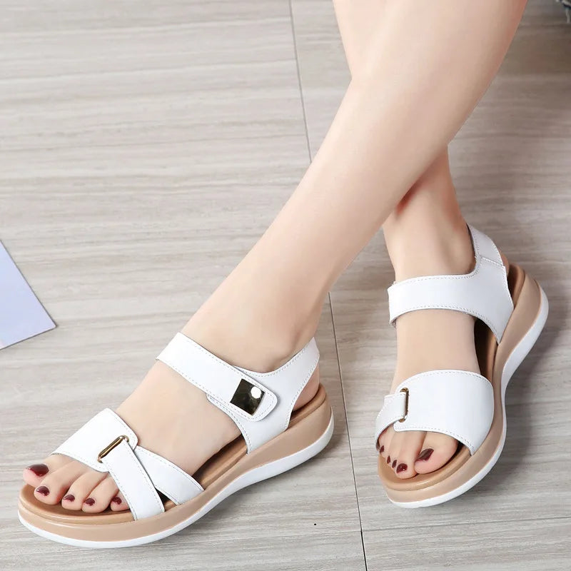 WOIZGIC Women Female Ladies Mother Genuine Leather Shoes Sandals Flats Soft Hook Loop Korean Bling Summer Beach Size 35-40