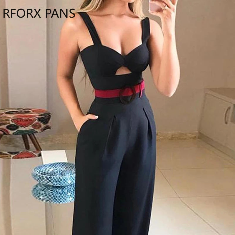 Cut Out Twist Front Wide Leg Jumpsuit Office Lady Casual Look for Women 2024