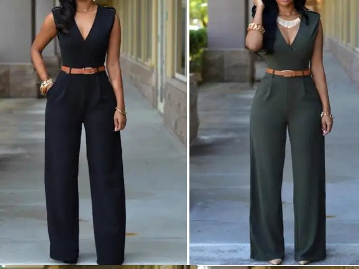 2022 Summer Female Sexy Jumpsuit  Sleeveless V-neck Long Pants Elegant Rompers womens Playsuit overalls for women