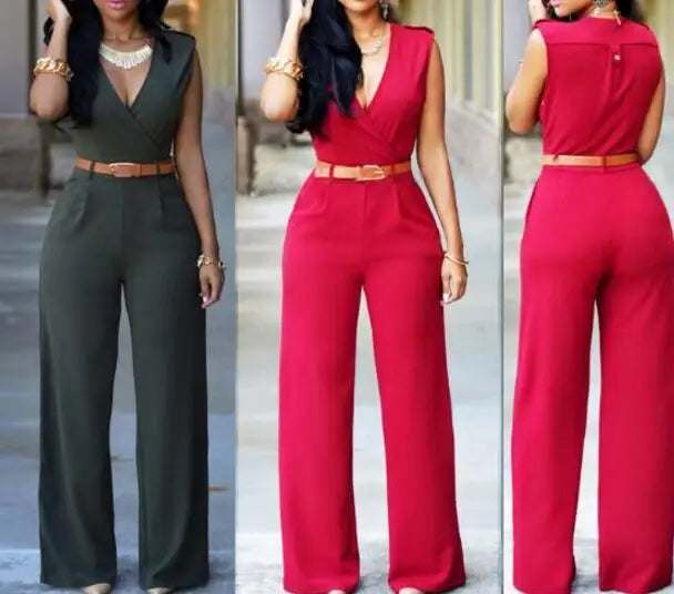 2022 Summer Female Sexy Jumpsuit  Sleeveless V-neck Long Pants Elegant Rompers womens Playsuit overalls for women