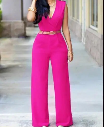 2022 Summer Female Sexy Jumpsuit  Sleeveless V-neck Long Pants Elegant Rompers womens Playsuit overalls for women