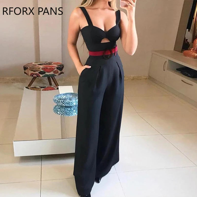 Cut Out Twist Front Wide Leg Jumpsuit Office Lady Casual Look for Women 2024