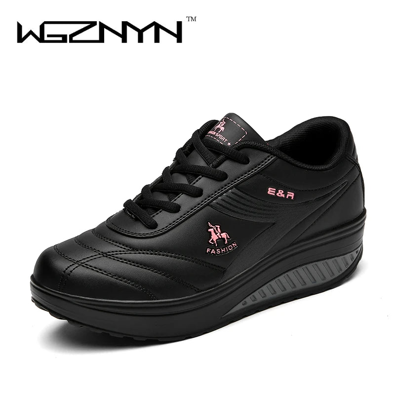 WGZNYN 2023 Platform Sport Shoes for Women Sneakers Pu Leather Breathable Comfortable Fashion Womens Walking Casual Shoes