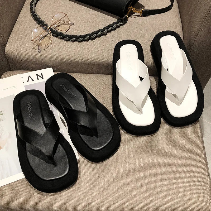 black/white mixed color thick bottom flip flops women famous designe clip toe slippers ladies platform jandal slides beach shoes