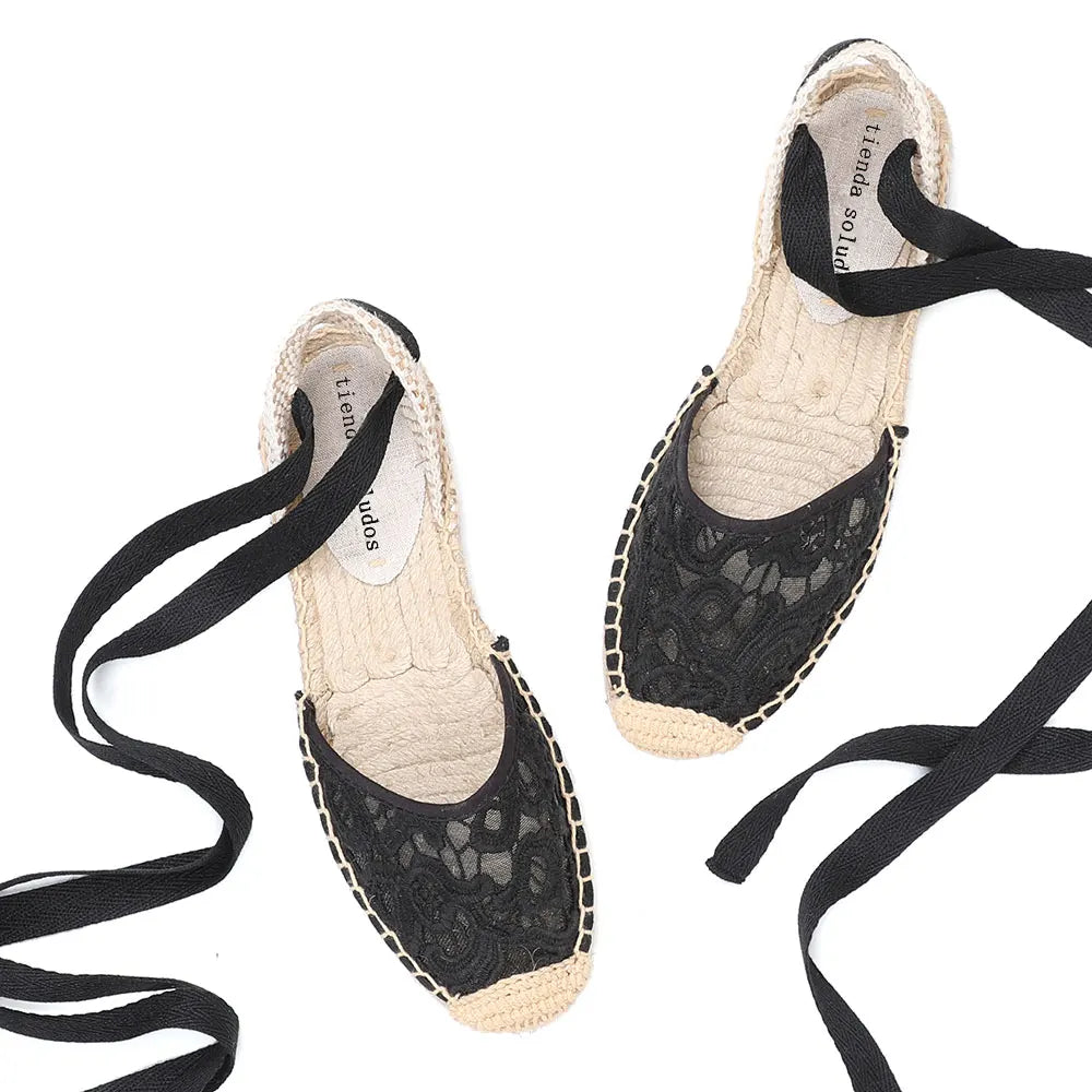 2021 New Arrival Lace T-strap Flat With Cotton Fabric Sandals Sapato Feminino Sapatos Mulher Womens Espadrilles Shoes