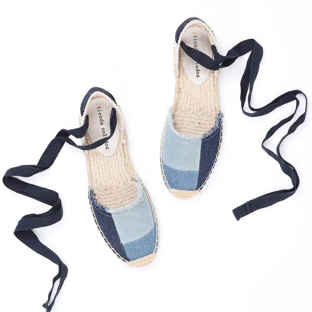 2021 New Top Denim T-strap Flat With Cotton Fabric Open Sandalias Mujer Sandals Sapatos Mulher Womens Espadrilles Flat Shoes