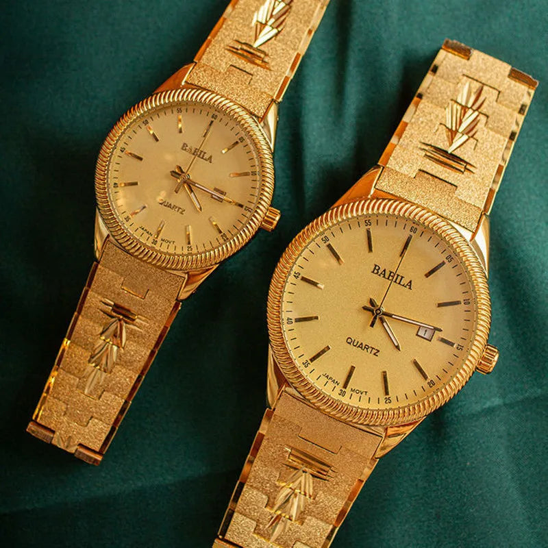 2021 new lovers' Watch Gold Plated watch no fading calendar watch quartz watch retro carved Korean gold men's Watch