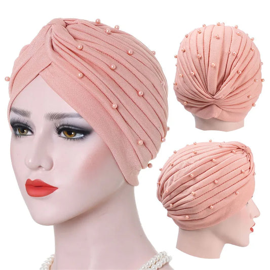 2020 cotton solid folds pearl muslim turban scarf  women islamic inner hijab caps Arab wrap head  femme musulman turbante mujer