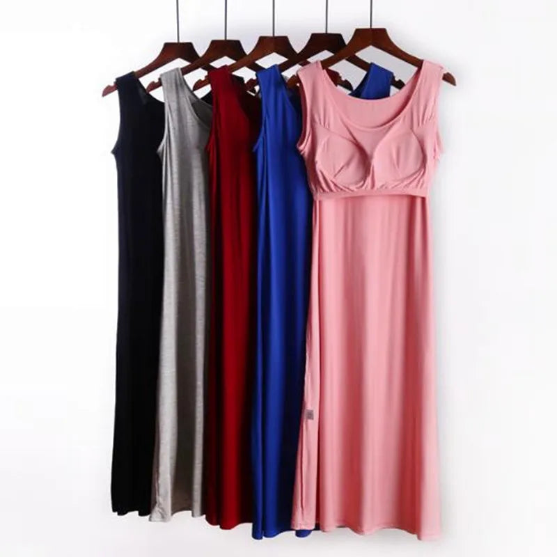 Women sexy nightwear bra padded long dress sleeveless summer nightdress large size modal cotton nightgowns female sleepwear 4XL