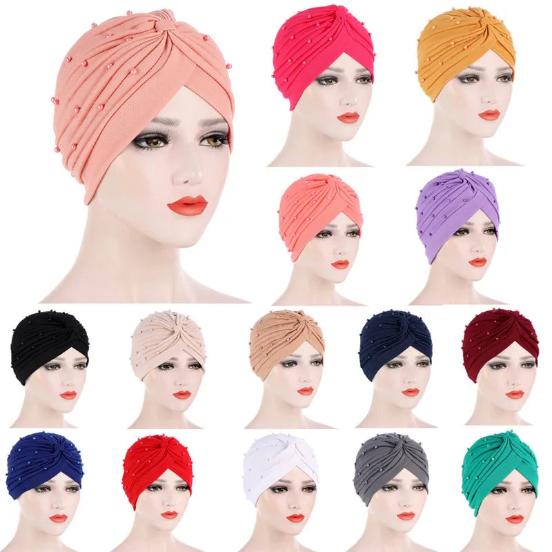 2020 cotton solid folds pearl muslim turban scarf  women islamic inner hijab caps Arab wrap head  femme musulman turbante mujer