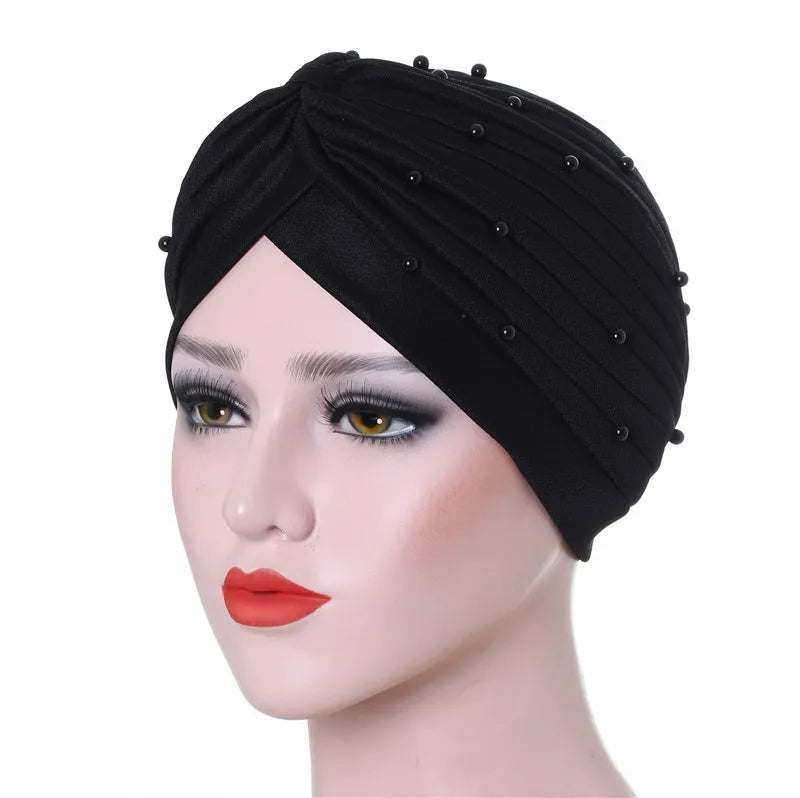 2020 cotton solid folds pearl muslim turban scarf  women islamic inner hijab caps Arab wrap head  femme musulman turbante mujer