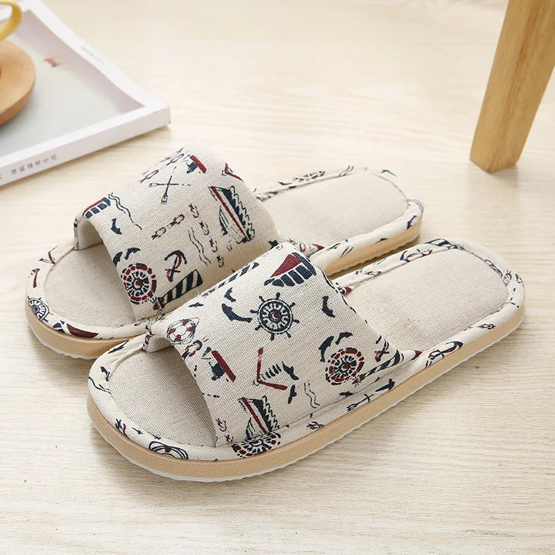 Women Home Slippers Indoor Floor Soft Couple Linen Slipper Spring Autumn Lightweight Unisex Bedroom Shoes Ladies Flax Flip Flops