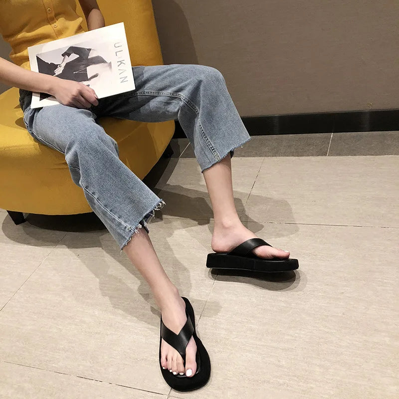 black/white mixed color thick bottom flip flops women famous designe clip toe slippers ladies platform jandal slides beach shoes