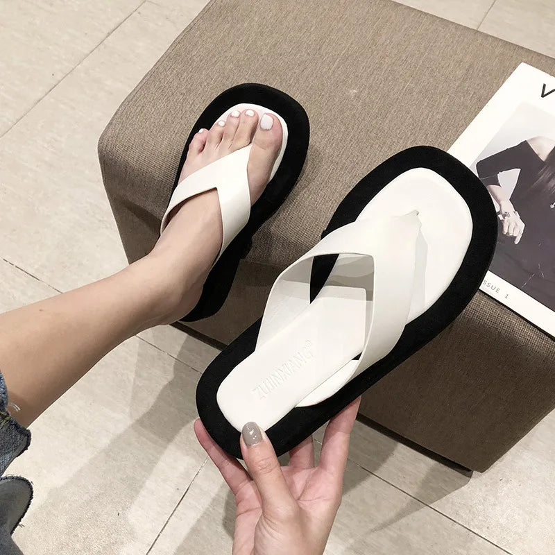 black/white mixed color thick bottom flip flops women famous designe clip toe slippers ladies platform jandal slides beach shoes