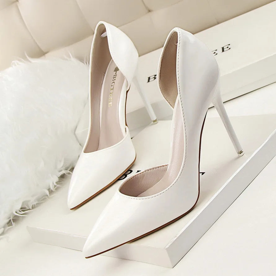 BIGTREE Shoes New Patent Leather Woman Pumps Pointed Stiletto Fashion Women Work Shoes Sexy Cut-Outs High Heel Shoe Ladies Party