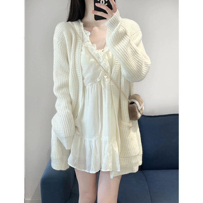 Coat Women's Velvet White Silk Dress Knitted Sweater