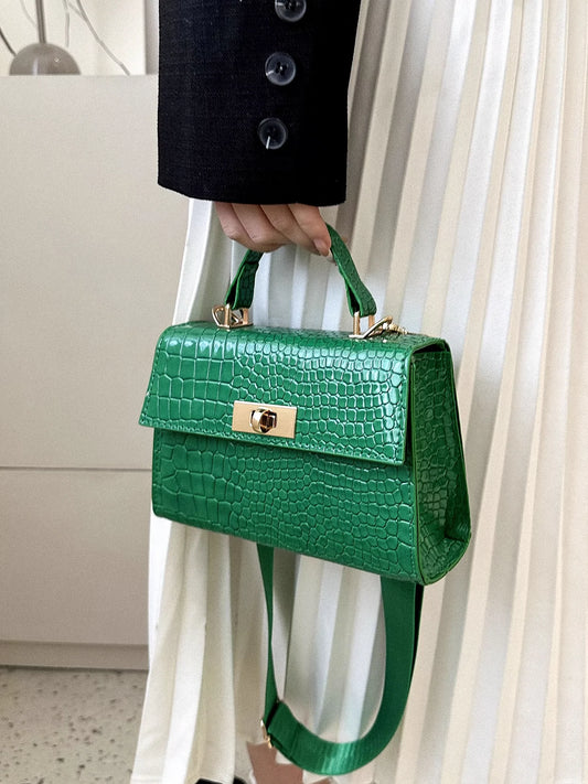 Women's Bag Patent Leather Crocodile Pattern Wide Shoulder Strap Handbags