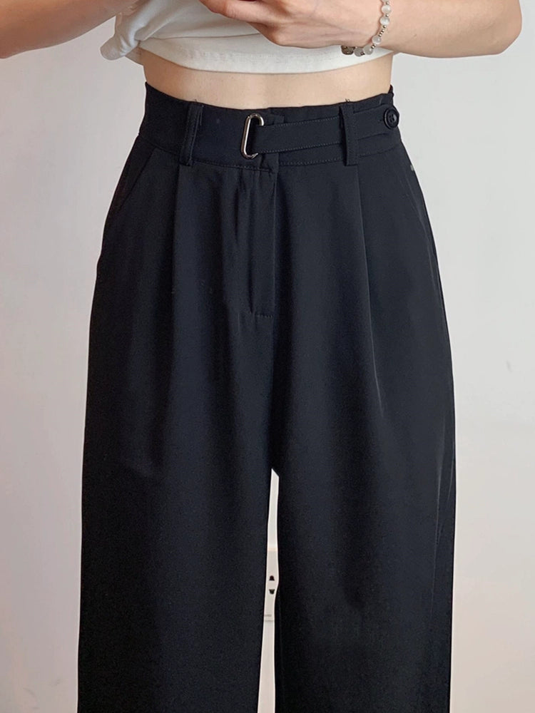 Black Slim Looking Straight High Waist Leisure Commute Pants