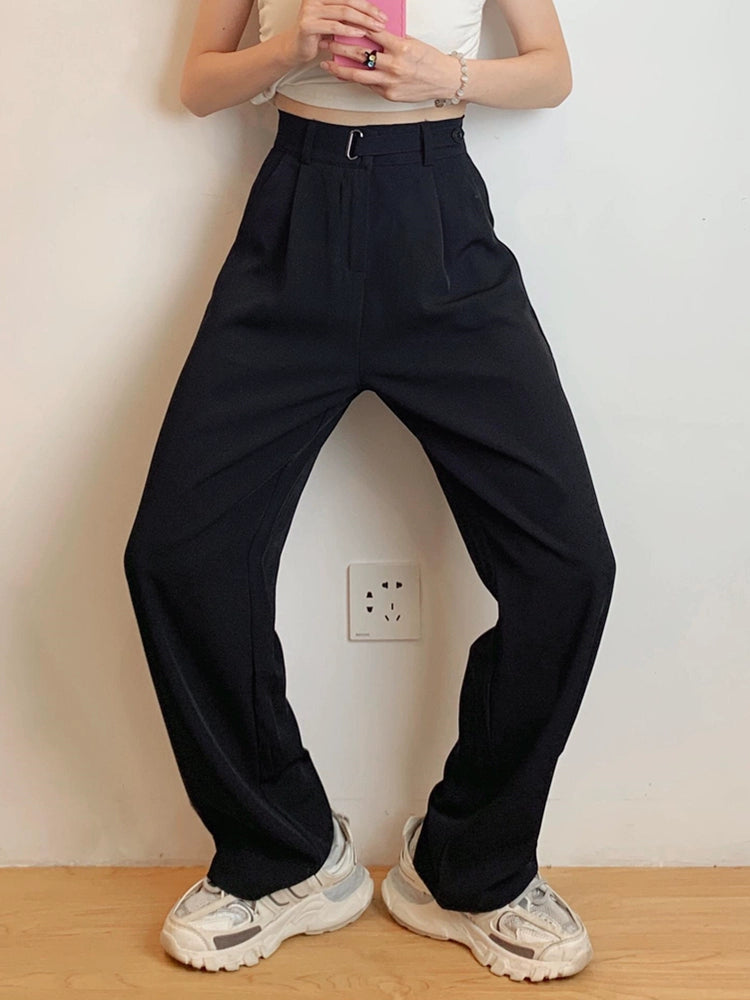 Black Slim Looking Straight High Waist Leisure Commute Pants