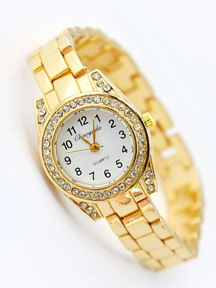 Women's Watch Small Dial Mini Waterproof Fashionable Casual Digital Quartz Gold Full Diamond Bracelet Fashion Watch New