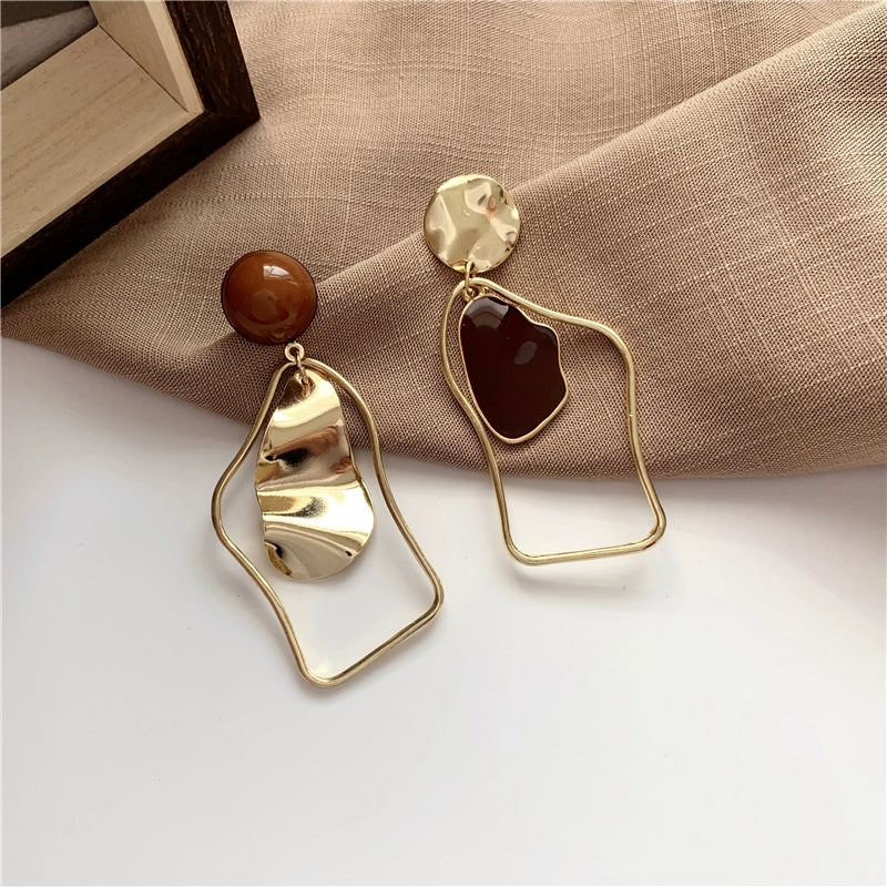 A11 Retro Geometric Irregular Ear Studs Women's Silver Needle